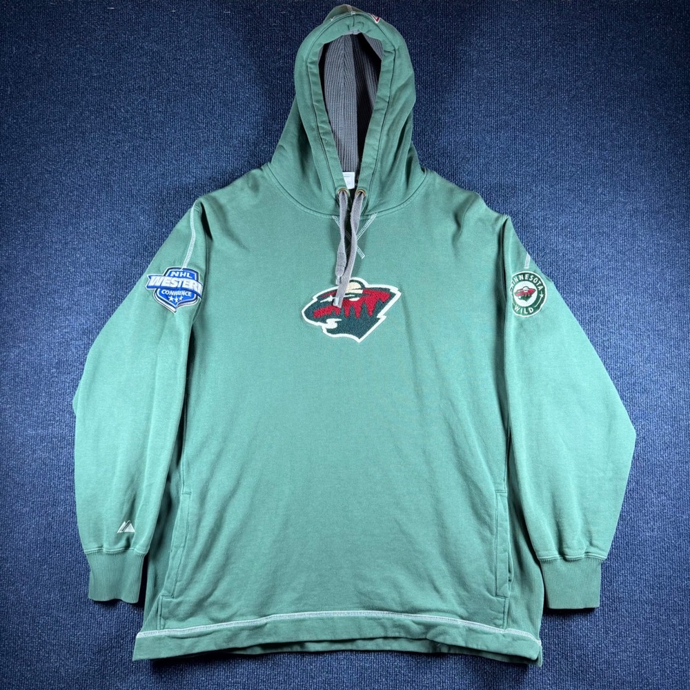 Majestic NHL Minnesota Wild Hoodie Mens XL Green Western Conference Patch